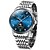 זול שעונים מכאניים-גברים שעון מכני פאר ספורטיבי שעון יד לוח שנה שבוע תאריך עמיד במים זמן עולמי פְּלָדָה שעון