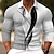 cheap Men&#039;s Button Up Polos-Geometry Linear Men&#039;s Business Print 3D Golf Polo Outdoor Casual Daily Streetwear Polyester Long Sleeve Turndown Polo Shirts White Blue Fall &amp; Winter S M L Micro-elastic Lapel Polo