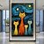 abordables Pinturas de animales-pintura al óleo hecha a mano lienzo decoración de arte de la pared pintura abstracta del cuchillo gato estrellado estilo van gogh para la decoración del hogar pintura enrollada sin marco sin estirar
