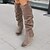 billiga Slouch Boots-knähöga kängor i mocka för kvinnor med spänne - ledig platt klack för vardags- och höstmode