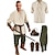 cheap Historical &amp; Vintage Costumes-Retro Vintage Medieval Renaissance Pants Outfits Waist Belt Shirt Arm Guards Pirate Viking Ranger Elven Men&#039;s Halloween Carnival Performance Masquerade Shirt