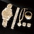 abordables Relojes de Cuarzo-Reloj de pulsera analógico de moda hiphop de cuarzo con diamantes de imitación de lujo&amp;amp; Juego de joyas de 6 piezas de regalo para mujer.