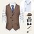 cheap Historical &amp; Vintage Costumes-Retro Vintage Roaring 20s 1920s Outfits Shirt Waistcoat Panama Hat Gentleman Gangster Men&#039;s Halloween Party / Evening Prom Festival Vest