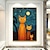 זול ציורי בעלי חיים-חבר יד ציור שמן בד קישוט אומנות קיר ציור סכין מופשט בסגנון ואן גוך חתול כוכבים לעיצוב הבית מגולגל ללא מסגרת ציור לא מתוח