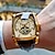お買い得  機械式腕時計-男性 機械式時計 クリエイティブ ファッション ビジネス 腕時計 自動巻き ムーンフェイズ表示 光る 防水 レザー 腕時計