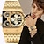 tanie Zegarki kwarcowe-3 sztuk/zestaw luksusowe złote bransoletki hip-hopowe męski zegarek kwarcowy ze stali nierdzewnej sport duża tarcza z zegarkiem z kalendarzem zestaw podarunkowy dla taty