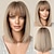 cheap Synthetic Trendy Wigs-Bob Ombre Blonde Wig with Bangs Natural Short Straight Wigs for Women Shoulder Length Synthetic Wigs for Daily Cosplay