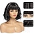 cheap Older Wigs-Short Black Bob Wig With Bangs Synthetic Natural Hair Wigs for Women Wavy Shoulder Length Wig Water Wave(12 Inches)