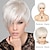 cheap Older Wigs-Short White Wig Pixie Natural Straight Asymmetric Wig Halloween Cosplay Costume Wig Synthetic Heat Resistant Hair Wig for Women (Cream White)