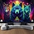 cheap Blacklight Tapestries-Blacklight Tapestry UV Reactive Glow in the Dark Wolves Animal Trippy Misty Nature Landscape Hanging Tapestry Wall Art Mural for Living Room Bedroom