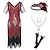 cheap Historical &amp; Vintage Costumes-Retro Vintage Roaring 20s 1920s Flapper Dress Outfits Accessories Set The Great Gatsby Women&#039;s Sequins Tassel Fringe V Neck Halloween Carnival Party / Evening Party / Cocktail Dress