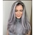 abordables Pelucas sintéticas de moda-pelucas de capas largas grises para mujeres pelucas onduladas de plata peluca de pelo sintético natural para uso diario en fiestas pelucas de fiesta de navidad