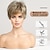 economico parrucca più vecchia-parrucche corte pixie cut per donna con frangia, parrucche sintetiche di ricambio biondo chiaro misto bianco sporco