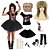 cheap Historical &amp; Vintage Costumes-Set with Off Shoulder T-shirt Tutu Skirt Tina Rock Diva Wigs Headbands Beaded Necklace Accessories Set Women&#039;s 80s Disco 1980s Outfits Retro Vintage Cosplay Costume Masquerade Party &amp; Evening Club