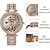 ieftine Ceasuri Quartz-5 bucăți/set ceasuri cu stras leopard pentru femei bijuterii ceasuri sofisticate și elegante pentru femei ceasuri unice pentru femei
