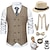 cheap Historical &amp; Vintage Costumes-Set with Slim Fit Waistcoat Vest Panama Hat Y-Back Suspender Bow Tie Pocket Watch Moustache Vintage 1920s Gatsby Gentleman Outfits Men&#039;s Gangster Cosplay Costume Masquerade Event Party Wedding
