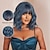 cheap Synthetic Trendy Wigs-Blue Short Wavy Curly Hair Wigs With Bangs 14 Inch Synthetic Fiber Hair Wigs For Women Elegant Hair Wigs For Daily Party Cosplay Halloween Use