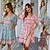 cheap Print Dresses-Women&#039;s Casual Dress Swing Dress Midi Dress Pink Navy Blue Blue Short Sleeve Floral Print Summer Spring V Neck Vacation 2023 S M L XL