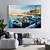 cheap Landscape Paintings-Contemporary Canvas Art Fishing Boats Handmade Oil Painting Artwork Beautiful Landscape Pictures for Living Room Wall Decor No Frame