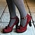 billige Højhælede sko til kvinder-Dame Hæle Højhælede Bullock Sko Plus størrelse Bryllup Fest Jul Farveblok Killingehæl Spidstå Elegant Årgang Mode PU Snøre Vin Sort Rød