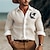 cheap Men&#039;s Graphic Cotton Linen Shirts-Men&#039;s Polyester Linen Shirt Linen Shirt Animal Wolf Print Long Sleeve Lapel White Shirt Outdoor Daily Vacation