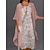cheap Plus Size Casual Dresses-Women‘s Plus Size Curve Two Piece Dress Floral Crew Neck Print 3/4 Length Sleeve Fall Spring Elegant Casual Midi Dress Daily Holiday Dress