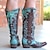 cheap Cowboy &amp; Western Boots-Women&#039;s Boots Cowboy Boots Plus Size Outdoor Work Daily Color Block Knee High Boots Winter Rivet Embroidery Block Heel Chunky Heel Pointed Toe Square Toe Elegant Vintage Fashion PU Zipper Blue