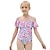 tanie Stroje kąpielowe-dziecięcy strój kąpielowy dla dziewczynek treningowy graficzny aktywny kostium kąpielowy 7-13 lat letni różowy