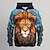 abordables Men&#039;s Hoodies-Mode homme quotidienne de base imprimée en 3D avec capuche lion animal graphique et poche avant  couleur bleue  orange