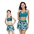 cheap Swimsuits-Mommy and Me Swimsuit Solid Color Graphic Sport Print Black Blue Green Long Sleeve Mommy And Me Outfits Active Matching Outfits
