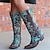 cheap Cowboy &amp; Western Boots-Women&#039;s Boots Cowboy Boots Plus Size Outdoor Work Daily Color Block Knee High Boots Winter Rivet Embroidery Block Heel Chunky Heel Pointed Toe Square Toe Elegant Vintage Fashion PU Zipper Blue