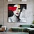 cheap People Paintings-Handmade portrait oil painting large Hand Painted Female Oil Painting Wall Original Woman Oil Painting Black and White Abstract Female Wall Art Red Lips Home Decoration
