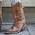 baratos Cowboy &amp; Western Boots-Mulheres Botas Botas Cowboy Tamanhos Grandes Ao ar livre Trabalho Diário Botas da panturrilha Inverno Tachas Cadarço Salto de bloco Salto Robusto Dedo Apontado Elegante Moda Clássico Couro Ecológico