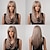 abordables Perruques Synthétiques Sans Bonnet-mettre en évidence la perruque brune blonde avec une frange perruques droites naturelles de longueur moyenne pour les femmes perruques synthétiques en fibres résistantes à la chaleur pour le cosplay