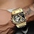 tanie Zegarki kwarcowe-3 sztuk/zestaw luksusowe złote bransoletki hip-hopowe męski zegarek kwarcowy ze stali nierdzewnej sport duża tarcza z zegarkiem z kalendarzem zestaw podarunkowy dla taty