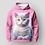 cheap Girl&#039;s 3D Hoodies&amp;Sweatshirts-Girls&#039; 3D Cat Hoodie Pullover Pink Long Sleeve 3D Print Fall Winter Active Fashion Cute Polyester Kids 3-12 Years Outdoor Casual Daily Regular Fit