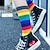 رخيصةأون الجوارب المنزلية-جوارب للجنسين 100% قطن، جوارب مخططة بألوان قوس قزح، مريحة&amp;amp; جوارب أنبوبية متوسطة تسمح بمرور الهواء، وجوارب نسائية&amp;amp; الجوارب