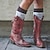 billige Cowboy &amp; Western Boots-Dame Støvler Cowboy Western støvler Plus størrelse udendørs Arbejde Daglig Mid Calf Støvler Vinter Nitte Snøring Blokhæl Kraftige Hæle Spidstå Elegant Mode Klassisk PU Hjemmesko Sort Rød Blå