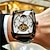 お買い得  機械式腕時計-男性 機械式時計 クリエイティブ ファッション ビジネス 腕時計 自動巻き ムーンフェイズ表示 光る 防水 レザー 腕時計