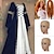 cheap Historical &amp; Vintage Costumes-Set with Medieval Lace Up Dress Long Water Wave Red Wigs 2* Wig Caps Renaissance Vintage Dress Outlander Vikings Plus Size Women&#039;s Cosplay Costume Halloween LARP Party Festival Dress