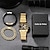 cheap Quartz Watches-3pcs/set  Luxury Gold Hip Hop Bracelets Men&#039;s Quartz Watch Stainless Steel Sports Big Dial with Calendar Wristwatch Gift Set for Dad