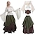 voordelige Historische &amp; vintage kostuums-middeleeuwse renaissance boerjurk met korset Ierse viking retro vintage victoriaanse dames larp cosplay kostuum casual dagelijkse eerlijke jurk 3 stuks