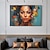 abordables Peintures portraits-belle peinture figurative abstraite peinte à la main de femme dans des tons colorés avec motif géométrique vibrant art moderne décoration murale sans cadre