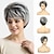 cheap Older Wigs-Short Curly Pixie Cut Wigs with Side Part Bangs Gray Gradient Wigs for White Women Ombre Black to Gray Hair Wig Messy Texture Layered Pixie Bob Cut Wig Salt and Pepper Wigs for Women