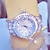 abordables Montres à Quartz-montre-bracelet montre à quartz pour femmes plein diamant cristal analogique quartz paillettes mode luxe bling strass bracelet en acier inoxydable