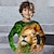 Недорогие 3d футболки мальчика-Мальчики 3D Лев Футболка Рубашка Длинный рукав 3D печать Весна Осень Спорт Мода Уличный стиль Полиэстер Дети 3-12 лет Вырез под горло на открытом воздухе Повседневные Стандартный