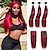 cheap 3 Bundles with Closure-Red Hair Bundles Remy Hair 100% Brazilian Human Hair Straight Burgundy Weave Bundles with Lace Front Closure Hair Extension for Black Women Mixed Length