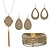 abordables Accessoires portables-Ensemble de bijoux en cuir, alliage de poudre d&#039;or, collier, boucles d&#039;oreilles, bracelet, ensemble combiné