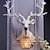 abordables Chandeliers Muraux-Lampe murale à tête de cerf porte-bonheur, lampe créative en bois de résine, luminaire mural avec abat-jour en cristal, luminaire décoratif pour le salon en blanc