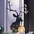 abordables Apliques de pared-Lámpara de pared con cabeza de ciervo de la suerte, lámpara de asta de resina creativa, lámpara de montaje en pared con pantalla de cristal, accesorio decorativo para sala de estar en blanco
